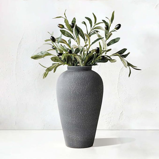 Black Ceramic Vase 9.2 inch, Large Farmhouse Table Vases, Tall Rustic Decorative Vases for Home Decor, Living Room Coffee Dining Shelf Mantel Decoration, Gray Black