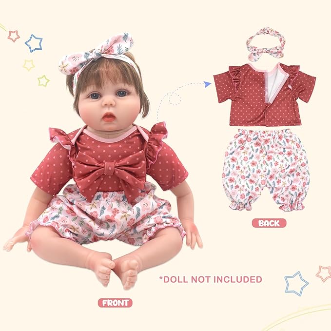 DC-BEAUTIFUL 12 Pcs Doll Clothes Set Fit 22 Inch Reborn Baby Dolls, 4 Complete Set Outfits Accessories Includes Rompers Headband Socks Bib Hat and Toy Bear for Girls Birthday