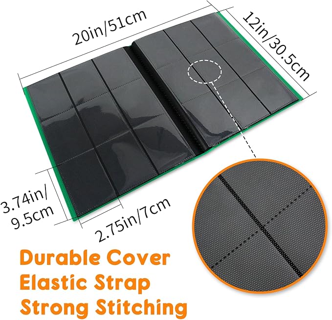 Trading Card Binder 9 Pocket, 360 Card Waterproof Folder with Side Loading Sleeves, Sturdy Card Collection Album for MTG, TCG, Game Cards & Sports Cards, Dark Green