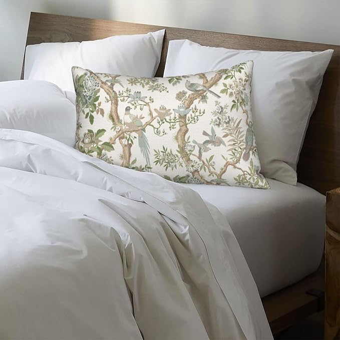 Green Floral Bird Pillow Covers 12x20 Set of 2 Chinoiserie Throw Pillows Green Vintage Flowers Bird Decorative Pillow Cases Outdoor Chinoiserie Decor Farmhouse Cushion Case for Couch Sofa