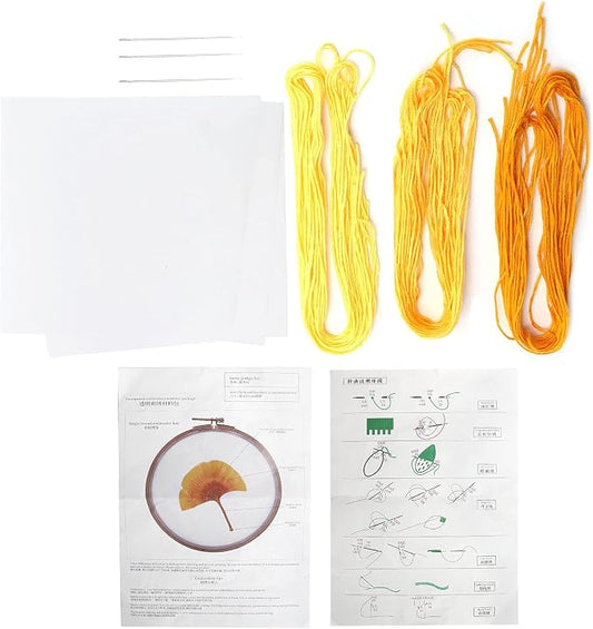 QWUUYEC Embroidery Starter Kit with Needles, Threads, Transparent Printed Cloth, Fine Cotton Canvas - Stress Relief Craft, Easy Cross - Stitch Instructions, Ideal for Beginners and Adult