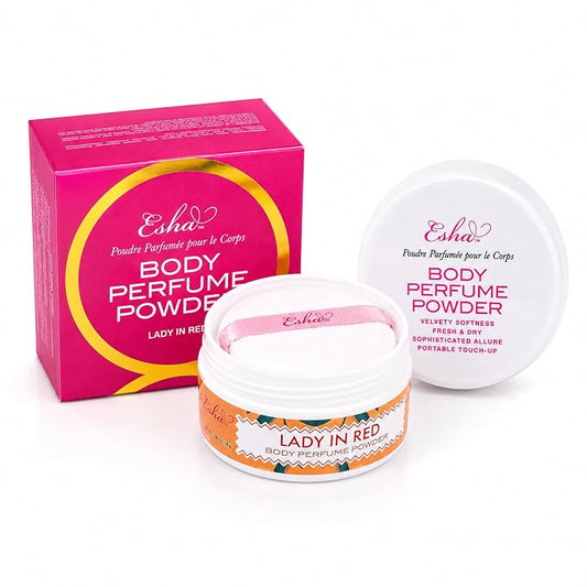 Esha Body Perfume Powder - Fragrance Body Dusting Powder for Women - Long Lasting Silky Lightweight Formula - Helps Absorb Moisture & Oil (Lady In Red)