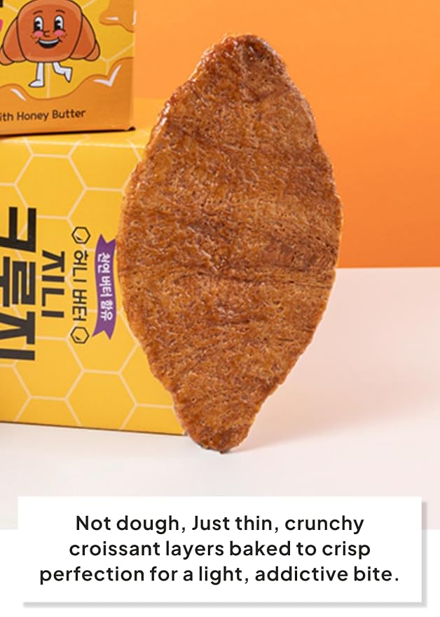 Korean Food Flat Croissant Snack, Honey Butter, Crispy Chips, 10 Pack | honey butter flavor, individually wrapped, shelf-stable snack