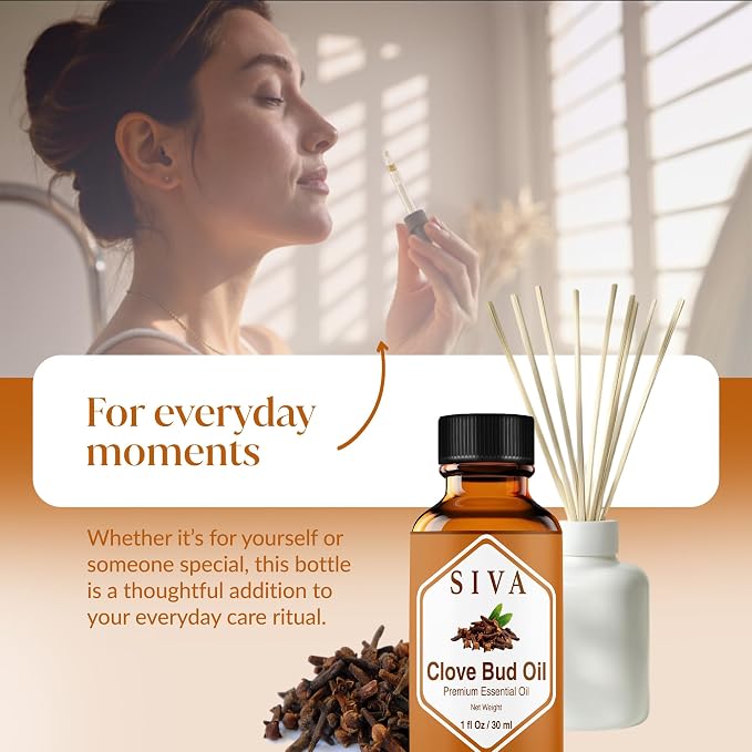 Siva Clove Bud Essential Oil 1 Fl Oz – for Diffuser, Skin & Hair Care – Ideal for Massage & DIY Blends- with Dropper