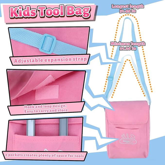 Magic4U Kids Tool Set with Tool Bag & Tape Measure, Toddler Tool Set Pretend Play Construction Toys,Ideal Birthday for Kids Age 3-6 Years Old (Pink)