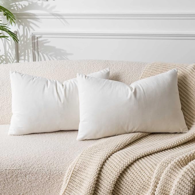 14x24 Velvet Throw Pillow Covers Set of 2 for Couch Bed Sofa,Cream White | Decorative Soft Pillow Covers with Invisible Zipper for Couch Sofa Bed Living Room Bedroom Home Decor Christmas