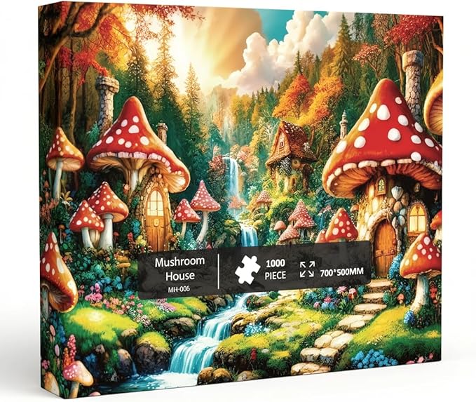 1000 Pieces Jigsaw Puzzles for Adults, Magic Series - Premium Fantasy Art & Seamless Interlock, Challenging Brain Teaser, Large 28" x 20", Great Gift Idea & Home Decor（Mushroom House）