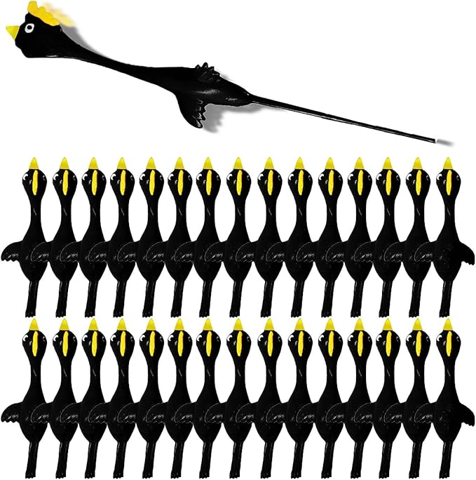 Slingshot Chicken Rubber Chicken Flick Chicken Flying Chicken Flingers Stress Gag Toys, Rubber Chicken Slingshot Funny Christmas Stuffers Easter Chicks Novelty Gifts for Kids (Black Yellow 30 Pcs)
