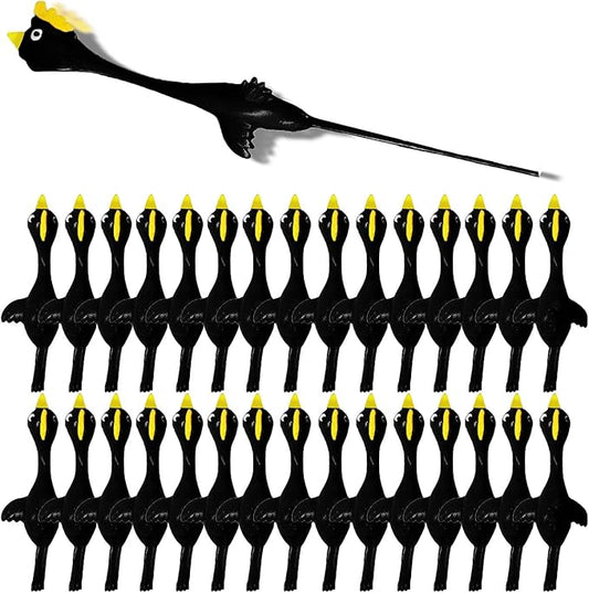 Slingshot Chicken Rubber Chicken Flick Chicken Flying Chicken Flingers Stress Gag Toys, Rubber Chicken Slingshot Funny Christmas Stuffers Easter Chicks Novelty Gifts for Kids (Black Yellow 30 Pcs)