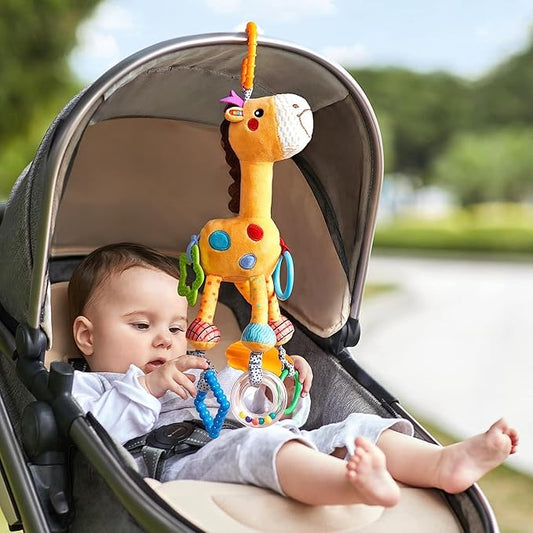 TUMAMA Giraffe Hanging Rattle Toys, Soft Baby Hanging Toys with Wind Chimes, Stroller Car Seat Crib Plush Animal Activity Toy Gift for Newborn Toddlers 0,3,6,9,12,36 Month