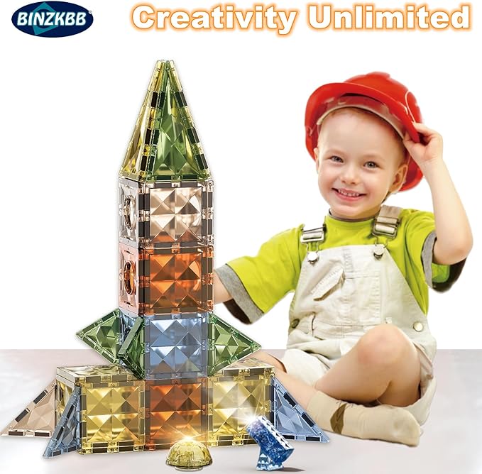 BINZKBB Magnetic Tiles 110PCS - 3D Lighted Magnet Building Blocks for Kids,Creative Dinosaur Toys Educational Sensory Stack STEM Construction Toys for Kids Ages 3 4 5 6 8 10+ Year Old Boys Girls