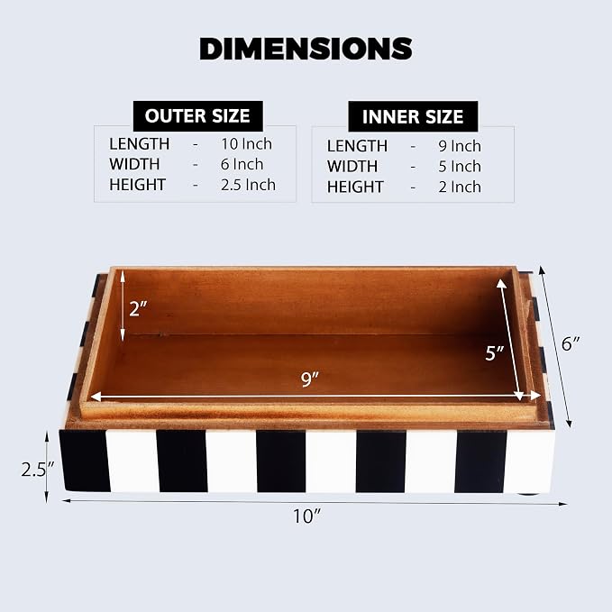Handicrafts Home Decorative Storage Box with Lid, Black and White Decorative Remote Holder Box, Coffee Table Storage Box for Living Room, Console Table & Shelf Decor, Puzzle Check - 10 x 6 x 2.5