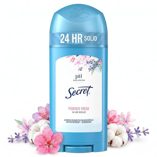 Secret Antiperspirant and Deodorant for Women, 24hr Sweat and Odor Protection, PH Balanced, Gentle on Skin, Wide Solid Deodorant Stick, Powder Fresh Scent, 2.7 oz