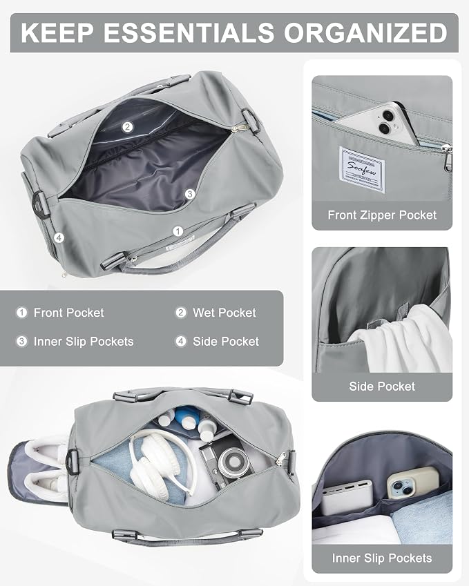 Gym Bag Womens Mens with Shoes Compartment and Wet Pocket Travel Duffel Bags for Women for Plane Sport Gym Tote Bags with Toiletry Bag Waterproof Weekend Overnight Carry on Bag Hospital Holdalls