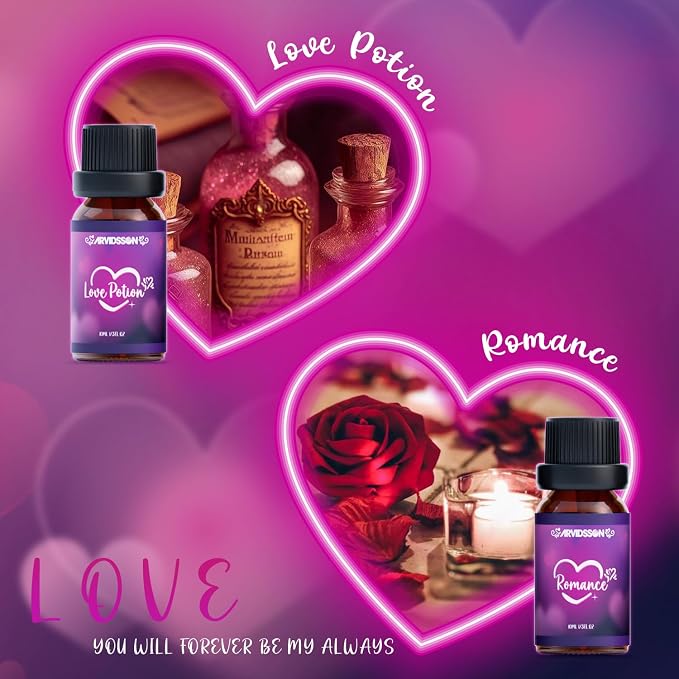 Love Fragrance Oil Gift Set, ARVIDSSON Romance Essential Oils for Candle Making, Romantic Scented Oil - Love Potion, Sweet Heart, Date Night and More, Gift for Women
