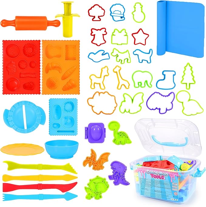 Toyze ‌Playdough Tool Set for 3-8 Year Olds | 30-Piece Playdough Accessory Kit with Animal Molds, Rolling Pin & Storage Box | STEM Educational Gift for Boys & Girls - Birthday, Christmas, Party Favor