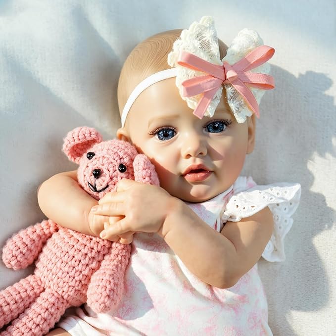 SCOM 18" Realistic Reborn Baby Girl Doll, Weighted Soft Cloth Body & Poseable Vinyl Limbs, Hand-Painted Details, Feeding Set, Lifelike Newborn Gift for Kids 3+ / Collectors