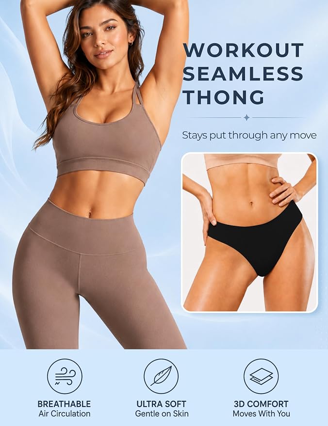 Seamless Thongs Invisible No Show Thong Panty Liners VPL Workout Underwear Cotton Thongs for Women G-Strings Tangas