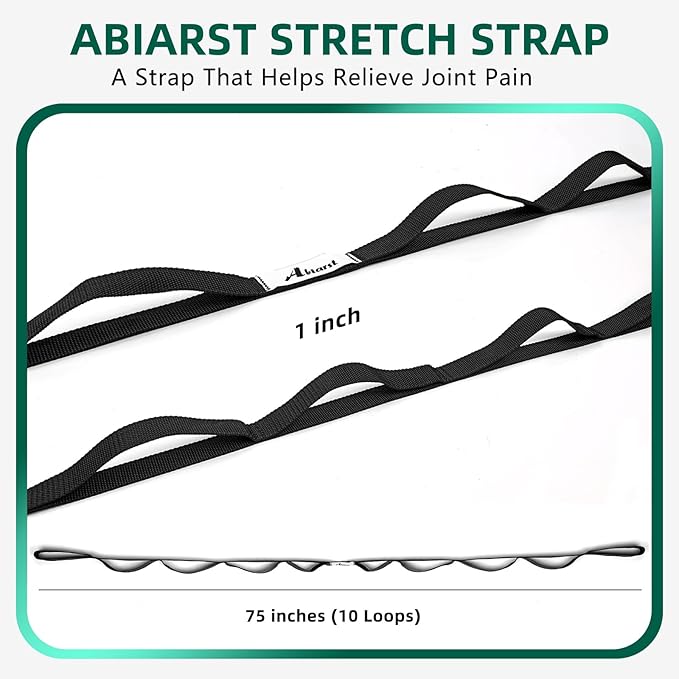 Abiarst Stretching Strap Yoga Straps for Physical Therapy, 10 Loops Non-Elastic Stretch Band for Pilates, Flexibility, Exercise and Gymnastics