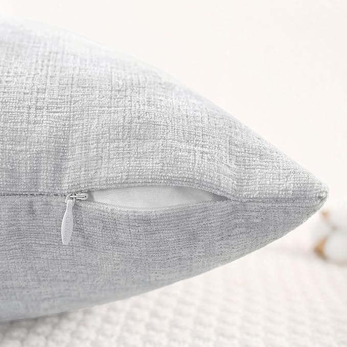CaliTime Decorative Throw Pillow Covers 26 X 16 Inches Moonbeam Gray | Pack of 2, Cozy Chenille Cushion Cases for Sofa Bed Living Room Farmhouse Home