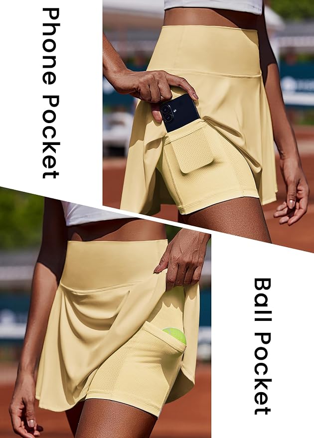PINSPARK Womens Tennis Skirt Pleated Athletic Golf Skorts with Pockets | 3.5" High Waisted, Mesh Built-in Shorts, Mini Skirt, Buttery-Soft, Quick-dry, for Tennis, Golf, Pickleball, Casual