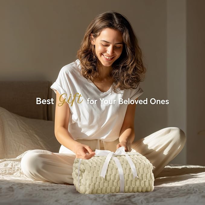 BEDELITE Almond Twin Blanket for Couch, Soft Cozy Gifts for Women, 60 * 80 | 3D Jacquard Decorative Fleece Blanket, Super Soft Plush Throws, Cute Birthday Gift for Women & Men, Suitable for All Seasons