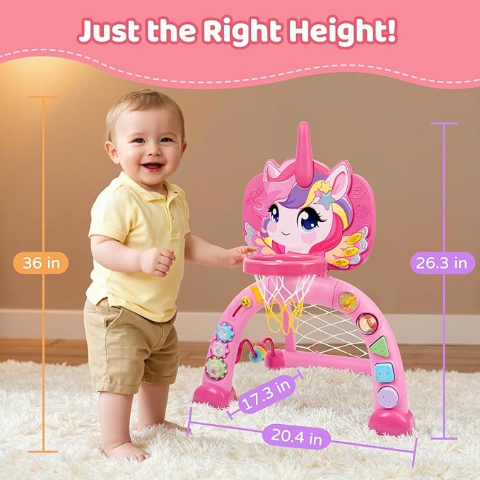 Fabeto Basketball Hoop & Soccer Goal for Toddlers – 3-in-1 Sports Play Set with Ring Toss | Indoor Outdoor Activity Toy for 1 2 3 Year Old Boys | Birthday for Active Play (Pink)