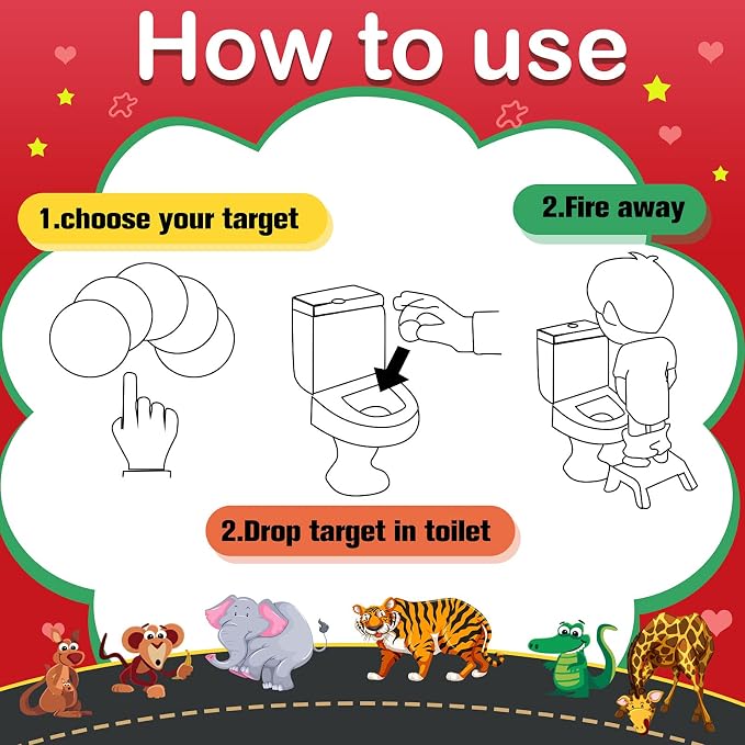 Chinco 120 Pcs Pee Targets for Boys Training Toilet Tinkle Flushable Paper Stickers You Pee on Boys Potty Training Targets Potty Aids Flushable Chart for Toddlers Use(Animals Styles)