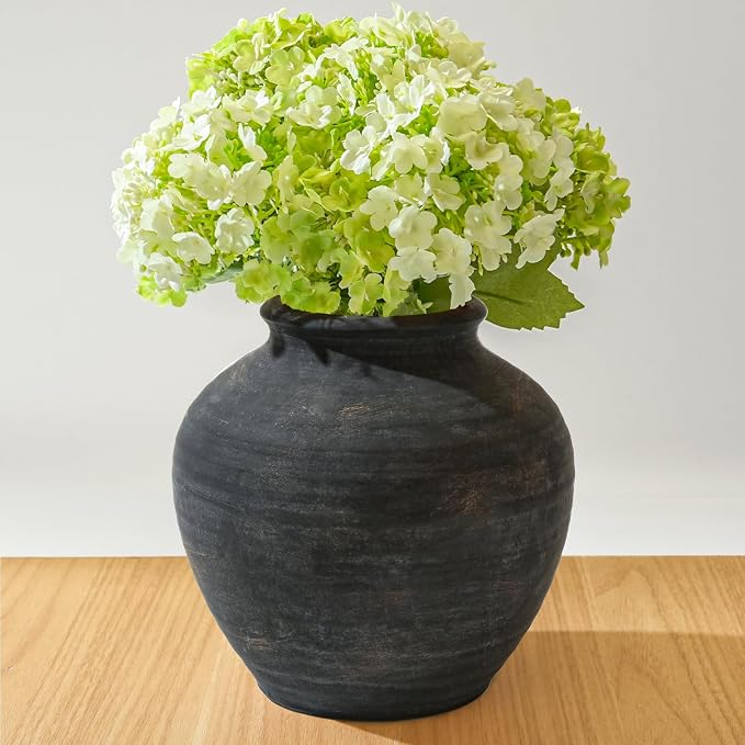 Ceramic Flower Vase Home Decor, 6.2 inch Farmhouse Rustic Vintage Decorative Vases, Pottery Terracotta Boho Flowers Vases for Dining Table, Living Room, Shelf, Kitchen, Bedroom (6.2"-Bronze)