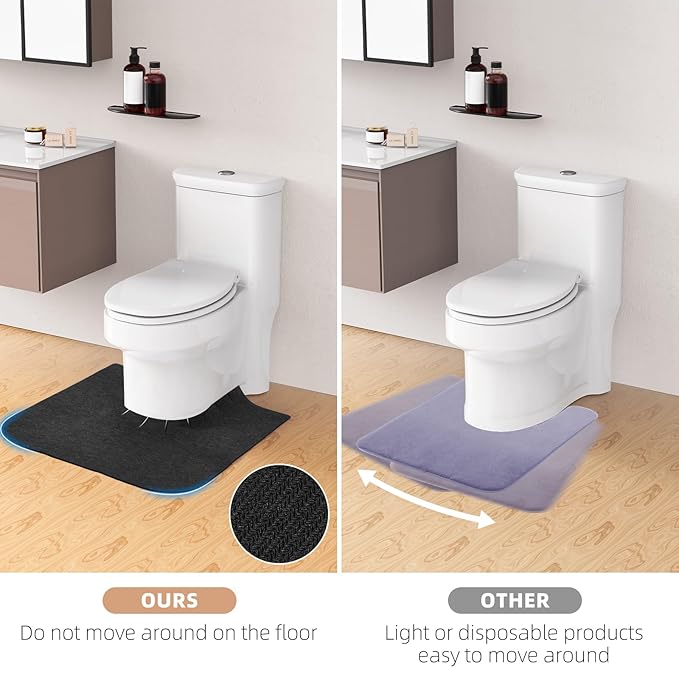 Upgrade Round Commode Potty Training Mats for Boys, Potty Training Toilet Rugs, Toilet Rugs u Shaped Washable,Toilet mats for Bathroom(4 Pack, Black)