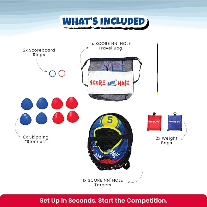 SKIP NN' HOLE Original Fun Stonne Skipping Meets Pool Cornhole Game Floating | for All Ages | Fun Swimming Pool Game for Adults and Family | Easy Setup, Durable, Portable Water and Lake Toy |