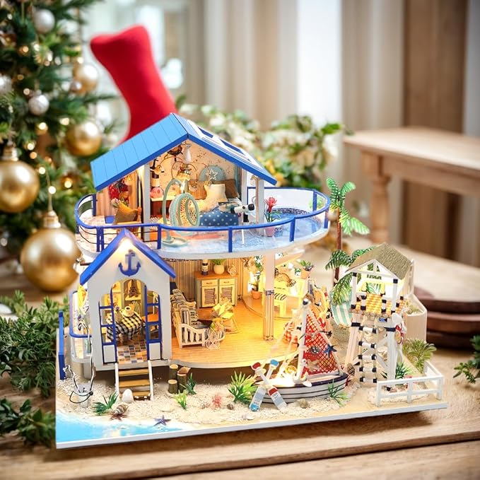 RHZN Miniature House Kit, Dollhouse Kit, Miniature Kit, DIY Mini House Building Kit for Adult, Beach House