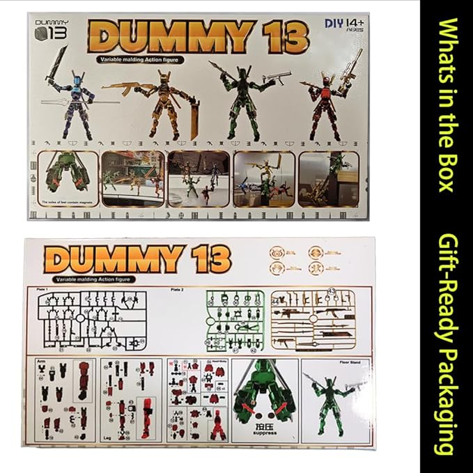 T13 Action Figure Set – 4-Pack Dummy 13|Titan 13 Poseable Robot Figures, DIY Collectible Toys for Kids & Adults, Metallic Style