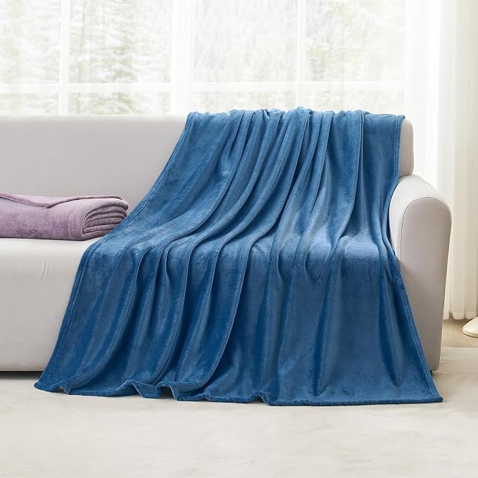 Hansleep Throw Mineral Blue Fleece Blanket, Soft Flannel Bed Blanket | Fuzzy Cozy Blanket 50x60 Inches, Multi-use for Bed, Sofa, Couch, Travel, Camping, All Season Warm Lightweight Cover