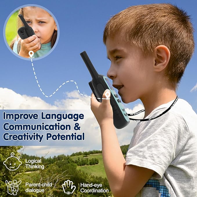 QUOLIX Walkie Talkies for Kids 3 Pack, Rechargeable Kids Walkie Talkies Toy for 3-12 YrO Boys, Long Range Walkie Talkie with 22 Channels & Flashlight Birthday Gifts for Kid‘s Outdoor Adventure