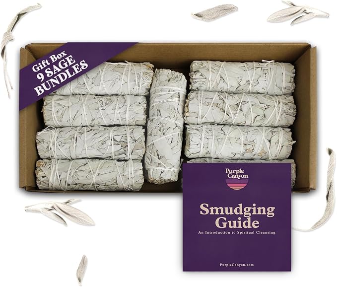 White Sage Smudge Sticks | California Sage Incense Sticks for Home Cleansing, Spiritual Smudging Rituals and Meditation | Sustainably Sourced 4 inch White Sage Bundle | Smudge Kit of 9