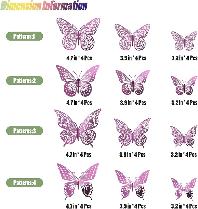 SAOROPEB 3D Butterfly Wall Decor 48 Pcs Lavender Butterfly Decorations | 4 Styles 3 Sizes, Butterfly Birthday Decorations Butterfly Party Decorations Cake Decorations, Removable Stickers