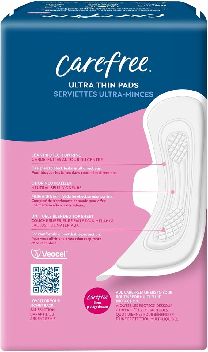 Carefree Ultra Thin Pads for Women, Super/Long Pads with Wings, 28ct | Carefree Pads, Feminine Care, Period Pads & Postpartum Pads | 28ct (Pack of 1)