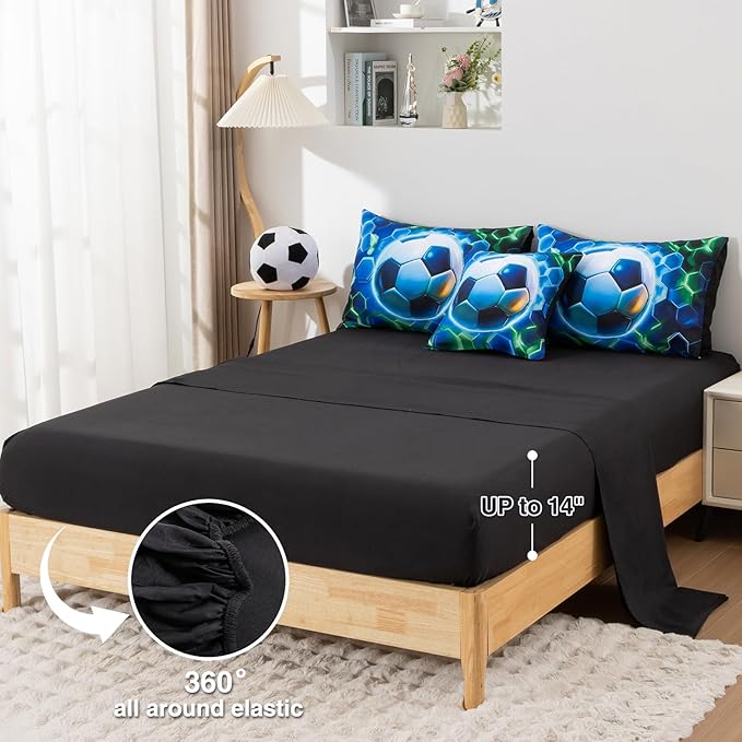A Nice Night Twin Size 6 Pieces Football Comforter Set for Boys Girls Kids Geometric Lightweight Bedding Sets Bed in A Bag for All Seasons,Bluegreen