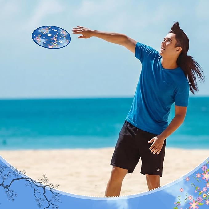 Gejoy 24 Pieces Chinese Style Flowers Foldable Flying Disc Fans Handheld Compact Cooling Multi Role Round Fans for Outdoor Games for Women Man Party Favors Decorations Portable, 8 Style