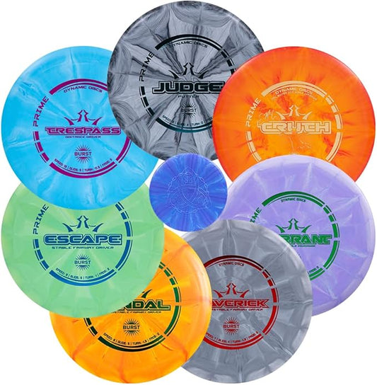 Dynamic Discs Prime Burst Disc Golf Set (7 Pack) | Includes Putter, 2X Midrange, 3X Fairway & Driver + Mini Marker | Disc Golf Accessories for Beginners | 170-176g | Beginner Pack for Amateurs