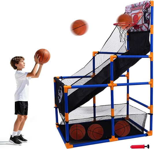 Nattork Arcade Basketball Game Set with 4 Balls and Hoop, Kids Basketball Hoop Indoor Outdoor Sports Toy Gifts for Kids Boys Girls 3-8 Years Old, Air Pump Included, Ideal for Gifts