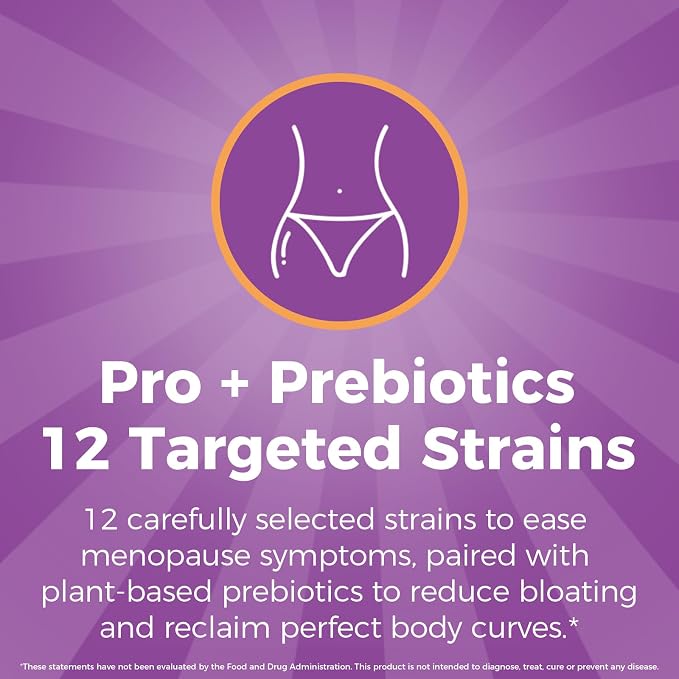 NewRhythm Menopause Probiotics for Women, 7-in-1 Relief, Prebiotics, Black Cohosh Trans-Resveratrol Chasteberry Red Clover Dong Quai, Hot Flashes Night Sweats, No Soy, No Estrogen, 30 Ct