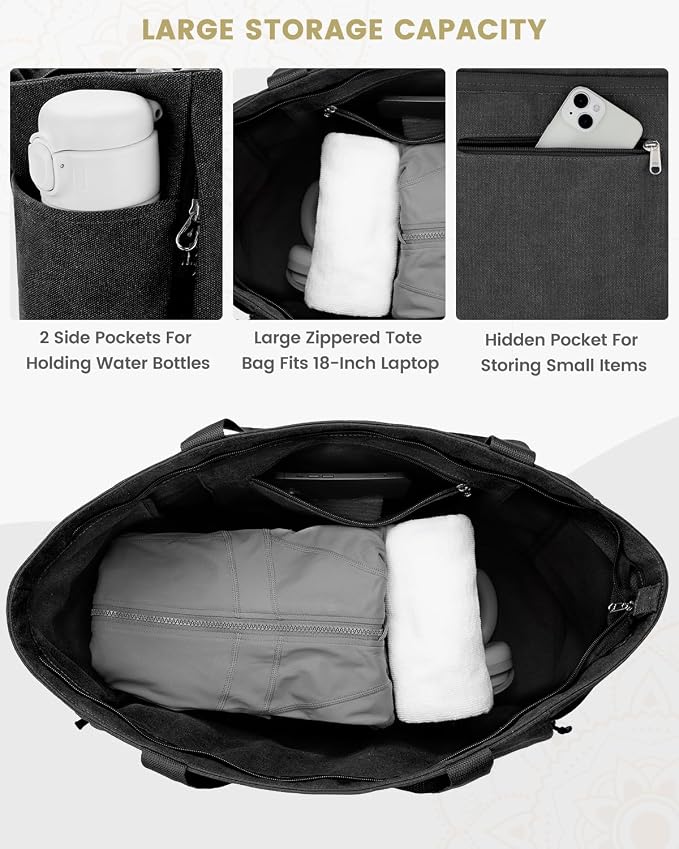 Gonex Yoga Mat Bag, Large Tote Bag with Multi Pockets for Women Men, Canvas Mat Carrier, Full Zipper Easy Access for Pilates Gym Travel