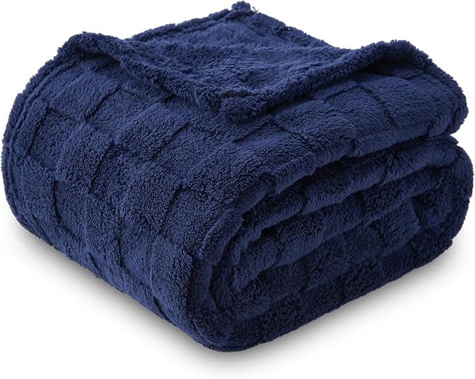 NEWCOSPLAY 3D Checkered Flannel Throw Blanket, Dark Navy, 50"x70" | Super Soft Cute Lightweight Decorative Premium Silky Fleece Blanket for Couch Sofa Bed, Gift for Women Men, All Season Use