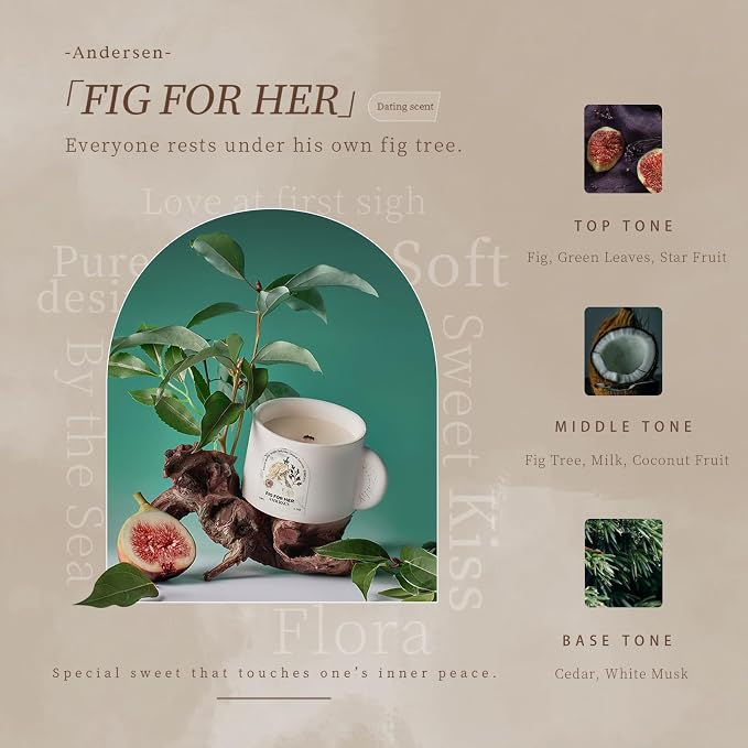 Electronic Ignition Scented Candles, 4.2oz Hand-Made Ceramic Jar Single Wick Candle Soy Wax Blend Aromatherapy Candles with 30 Hours of Burn Time(Fig for Her)