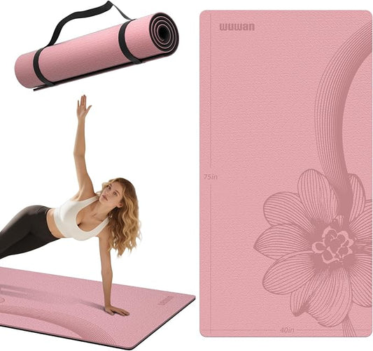 Large Exercise Mat | 10mm Thick TPE Non-slip Gym Mats, Carrying Strap