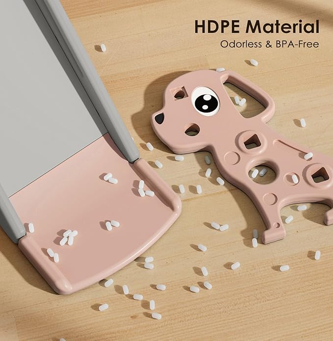 BIERUM Toddler Slide, 4 in 1 Kids Slide for Indoor Outdoor, Slide with Basketball Hoop & Ring Toss, Puppy Shaped Playset for Toddlers Age 1-3, Pink Gray