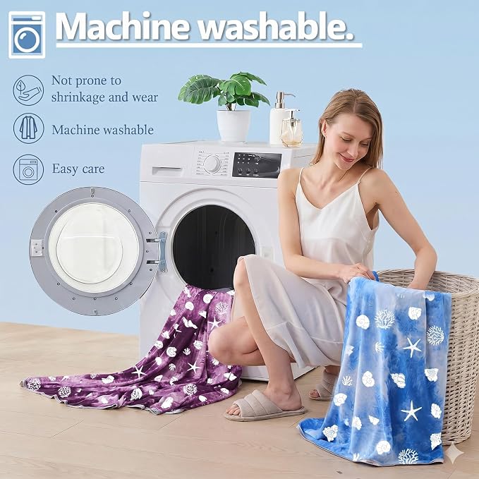 Cooling Blanket Queen Size (90"x90"), Double Sided Ice Cold Blanket for Hot Sleepers, Transfer Heat to Keep Cool, Soft Lightweight for Night Sweats, Bed & Couch, Ocean Design