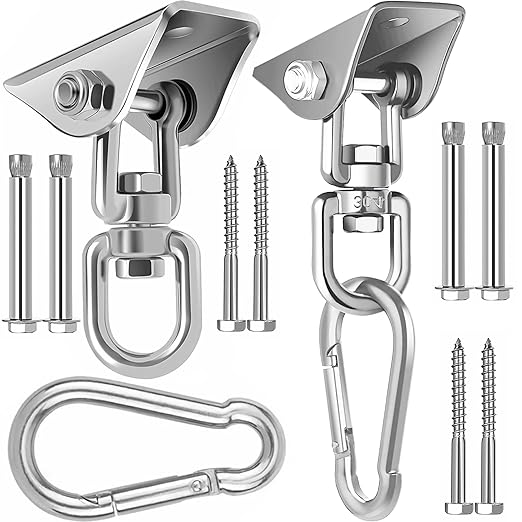 Swing Hanger for Wooden & Concrete Swing Set, 2000LB Capacity Hammock Hanger 360°Rotate Stainless Steel Swing Hammock Hanging Kit Hardware, Heavy Duty Swing Brackets for Porch Playground Yoga-2 Packs